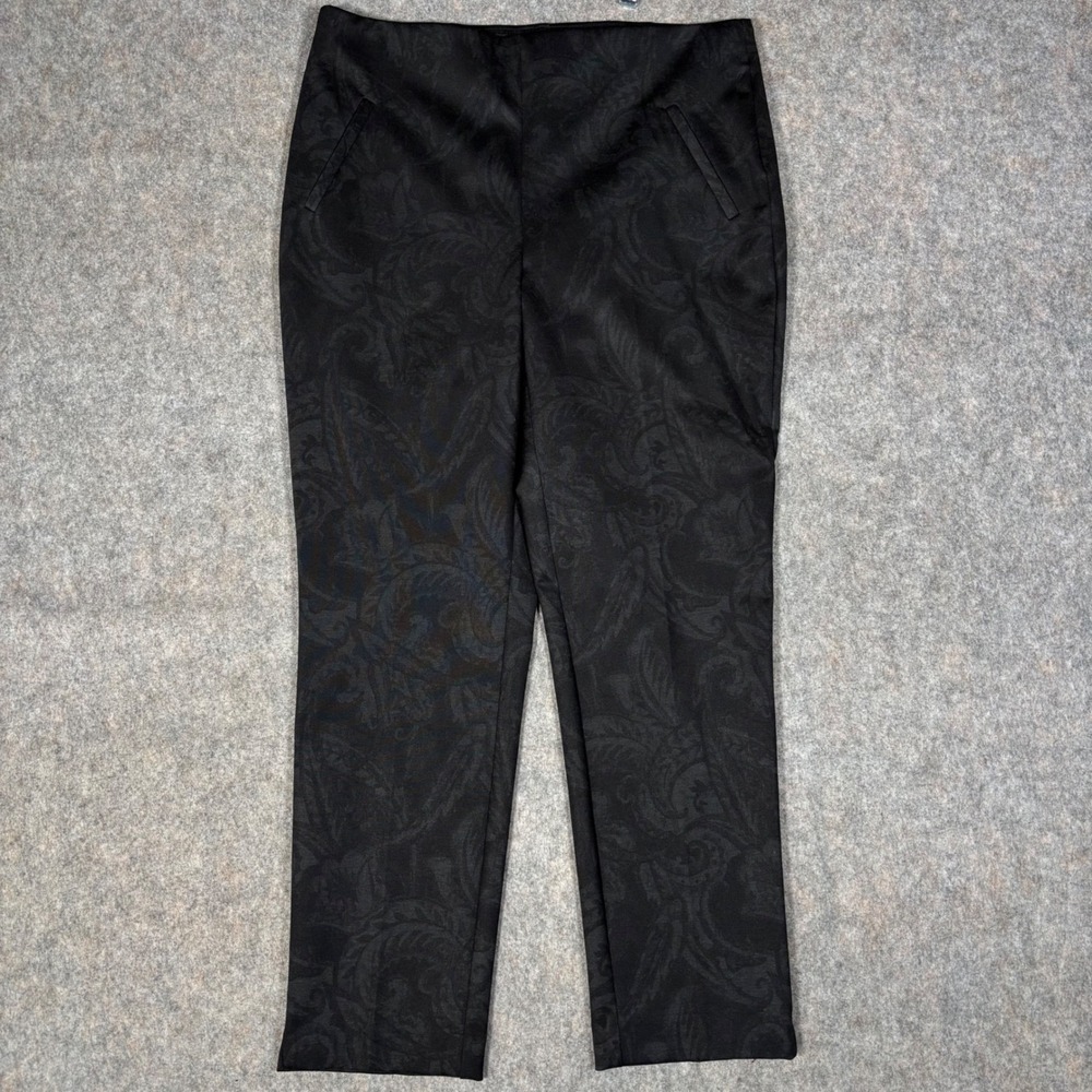 Chicos Ankle Pants Womens 1.5 Black Paisley Fabulously Slimming Jacquard Stretch